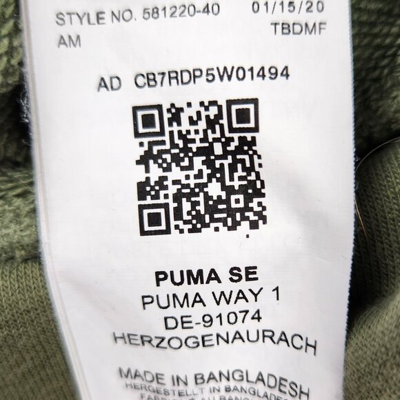 Puma Hoodie Athletic Streetwear Logo Olive Green kangaroo pocket Casual - Sz. XS - Picture 4 of 9